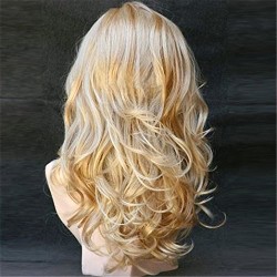 Long Curly Body Wavy Heat Resistant Blonde Highlights Wig Synthetic Full Hair Wig (Blonde Highlights) 20"