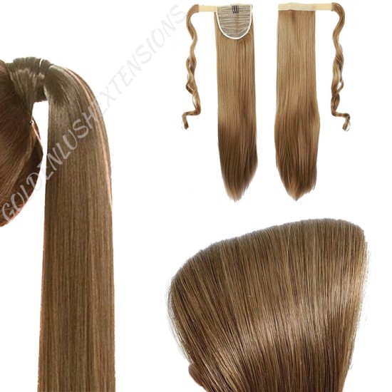 #8  ASH BROWN Clip In Remy Human Hair Ponytail Wrap Extensions 20" & 22" 100 grams