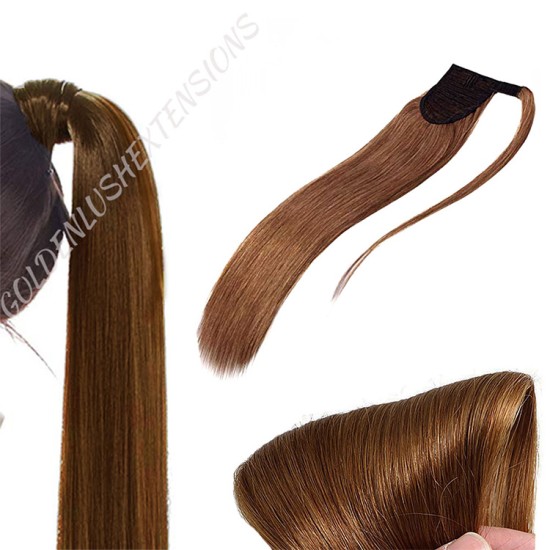 #4 CHOCOLATE BROWN Clip In Remy Human Hair Ponytail Wrap Extensions 20" & 22" 100g