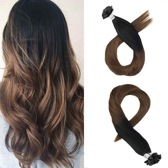 #1B/3 NATURAL BLACK/DARKBROWN U-tip Ombre Pre-bonded Fusion Hair Extensions 50g/qty 20"