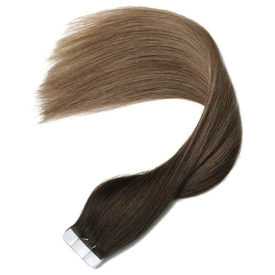 #2 DARKEST BROWN/#8 ASH BROWN Ombre Tape-Ins Hair Extensions 20pcs/qty 20" #2 DARKEST BROWN/#8 ASH BROWN Ombre Tape-Ins Hair Extensions 20pcs/qty 20"