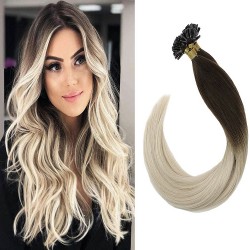 #2/18 DARKEST BROWN/ASH BLONDE U-tip Ombre Pre-bonded Fusion Hair Extensions 50g/qty 20"