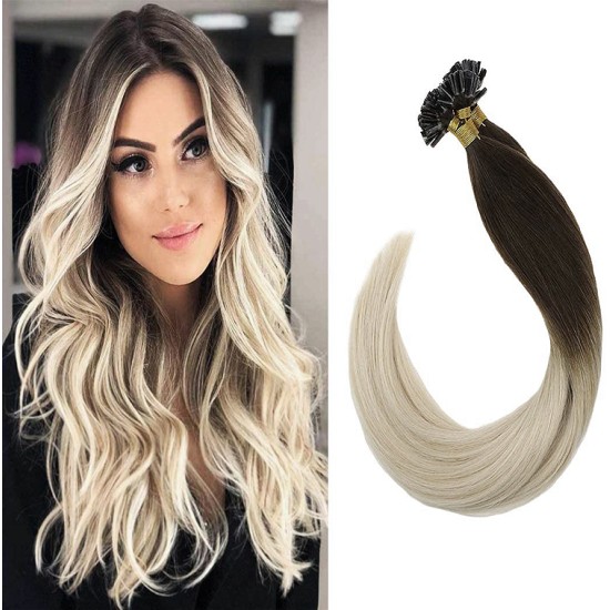 #2/18 DARKEST BROWN/ASH BLONDE U-tip Ombre Pre-bonded Fusion Hair Extensions 50g/qty 20"