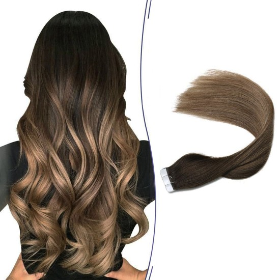 #2/8 DARKEST BROWN/ASH BROWN Tape-in Ombre Hair Extensions 20pcs/qty 20"