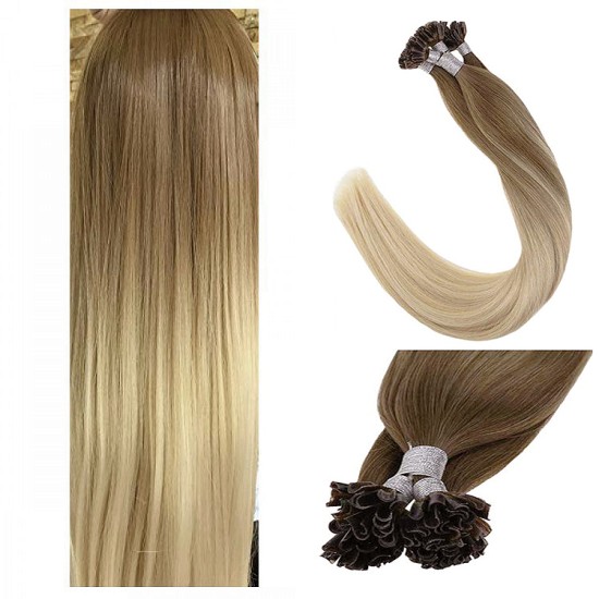 #8/60ASH BROWN/PLATINUM BLONDE U-tip Ombre Pre-bonded Fusion Hair Extensions 50g/qty 20"