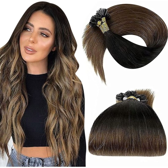 #2/8 DARKEST BROWN/ASH BROWN U-tip Ombre Pre-bonded Fusion Hair Extensions 50g/qty 20"