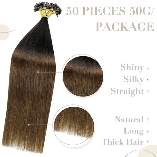 #2/8 DARKEST BROWN/ASH BROWN U-tip Ombre Pre-bonded Fusion Hair Extensions 50g/qty 20"