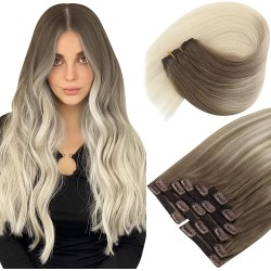 #8/60 ASH BROWN/PLATINUM BLONDE Clip-in Ombre Hair Extensions 120g 20" 
