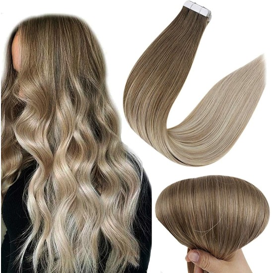 #8/18 ASH BROWN/ASH BLONDE Tape-in Ombre Hair Extensions 20pcs/qty 20"