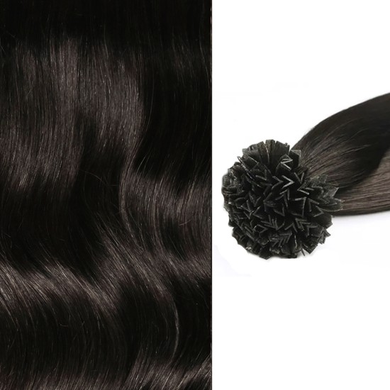#1B NATURAL BLACK V-tip Fusion Pre-bonded Premium 6A Hair Extensions 50g/qty 20"