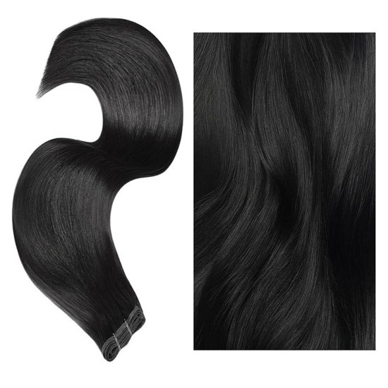 #1 JET BLACK Flat Track Weft Premium 6A Hair Extensions 100g 20''/22''