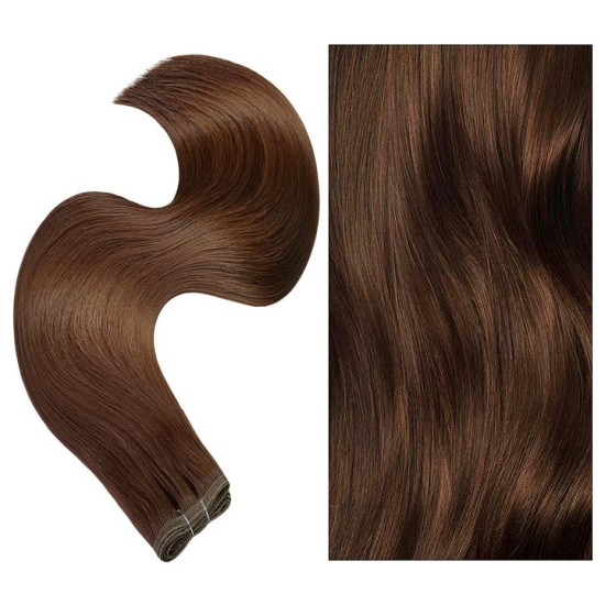 Flat Track Weft/Weave Hair Extensions (P.Virgin 6A) #4 CHOCOLATE BROWN 100g Lengths 20" & 22" Premium Quality