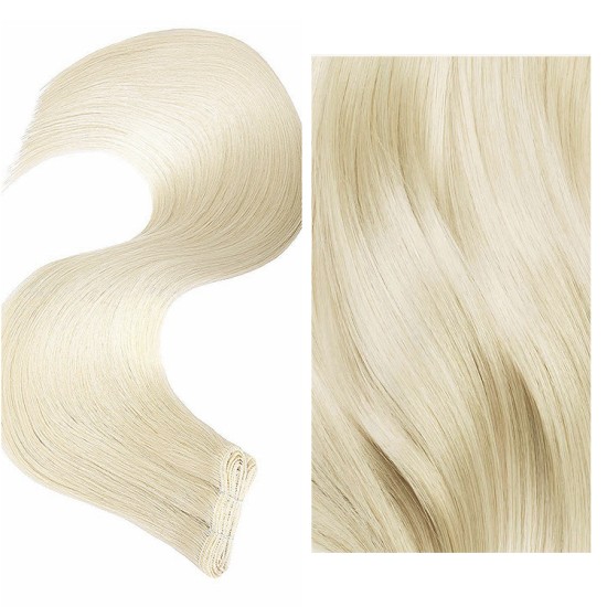 #60 PLATINUM BLONDE Flat Track Weft Premium 6A Hair Extensions 100g 20"/22"