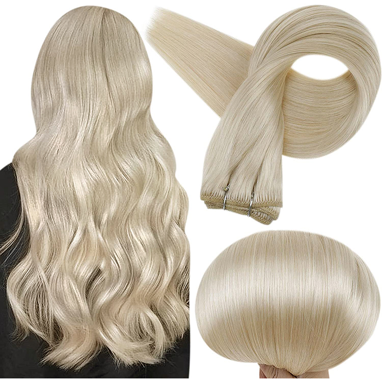 #60 PLATINUM BLONDE Straight Weft / Weave Human Hair Extensions 20
